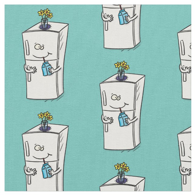 Funny refrigerator cartoon illustration fabric (Close Up)