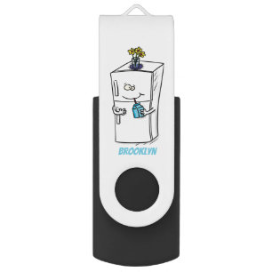 Funny refrigerator cartoon illustration flash drive