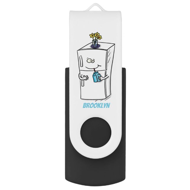 Funny refrigerator cartoon illustration flash drive (Front Vertical)