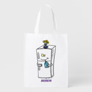 Funny refrigerator cartoon illustration grocery bag