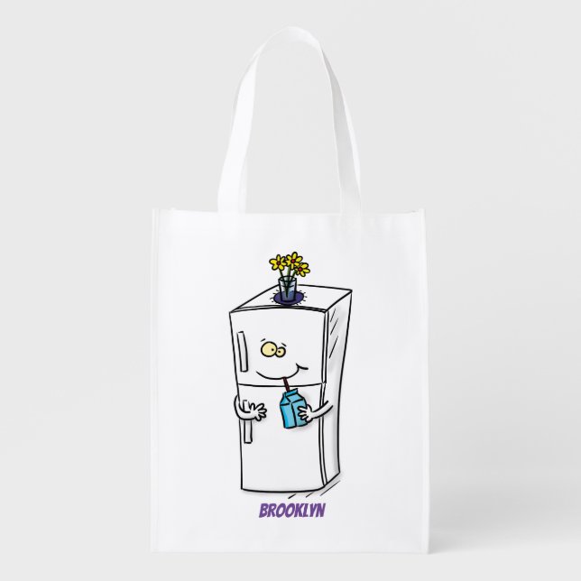 Funny refrigerator cartoon illustration grocery bag (Front)