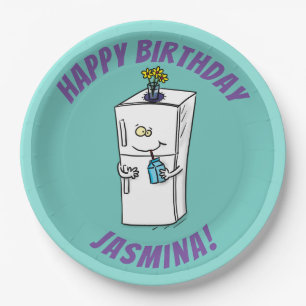 Funny refrigerator cartoon illustration paper plates