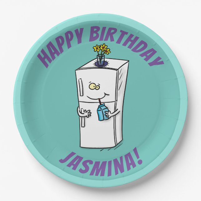 Funny refrigerator cartoon illustration paper plates (Front)