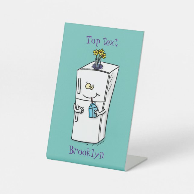 Funny refrigerator cartoon illustration pedestal sign (Front)