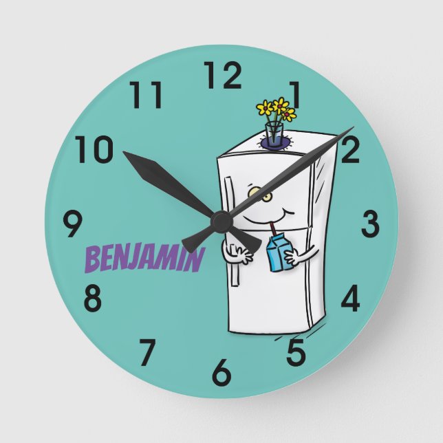 Funny refrigerator cartoon illustration round cloc clock (Front)