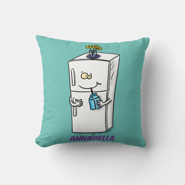 Funny refrigerator cartoon illustration throw pillow (Front)