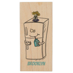 Funny refrigerator cartoon illustration wood flash drive