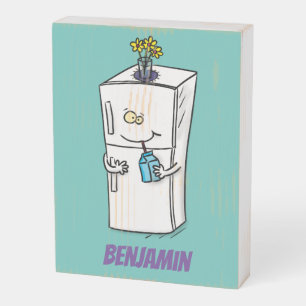 Funny refrigerator cartoon illustration wooden box sign