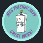 Funny refrigerator cartoon teacher award classic round sticker<br><div class="desc">Cute refrigerator cartoon illustration.</div>