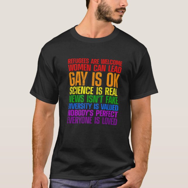 Funny Refugees Are Welcome Science Is Real Gay Is T-Shirt (Front)