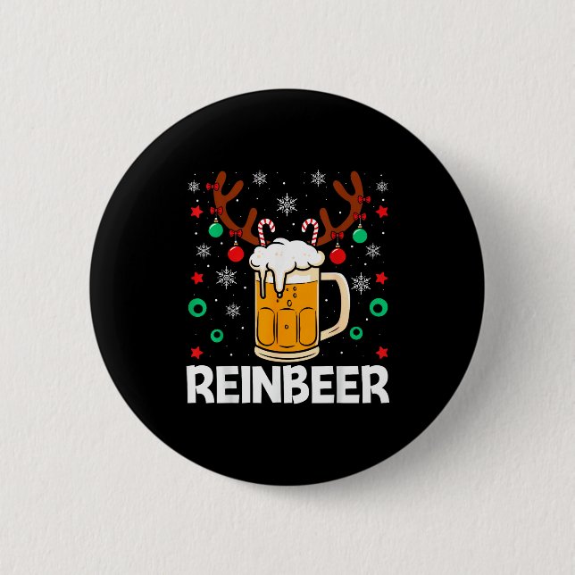 Funny Reinbeer Winedeer Beer Wine Matching Couples Button (Front)
