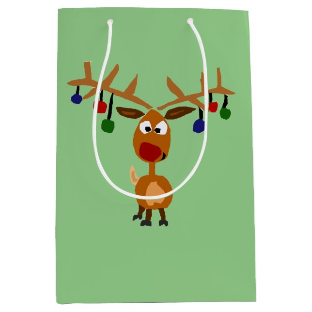 Funny Reindeer and Lights Christmas Gift Bag (Front)