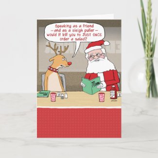 Funny Reindeer and Santa Claus Christmas Holiday Card