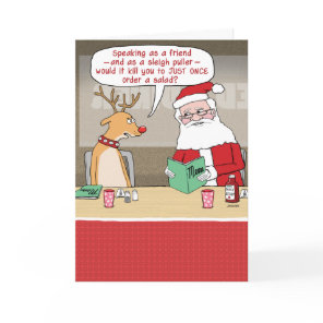 Funny Reindeer and Santa Claus Christmas Holiday Card