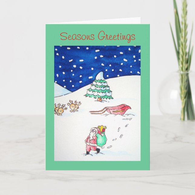 funny reindeer and santa snow scene for christmas holiday card (Front)