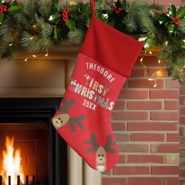 Funny Reindeer Baby Boy's First Christmas Stocking