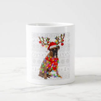 Funny Reindeer Boxer Dog Christmas Lights Giant Coffee Mug