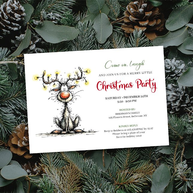 Funny Reindeer Cartoon Holiday Party Invitation (Funny Reindeer Cartoon Holiday Party Invitation)