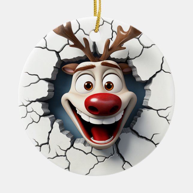 Funny Reindeer  Ceramic Ornament (Front)