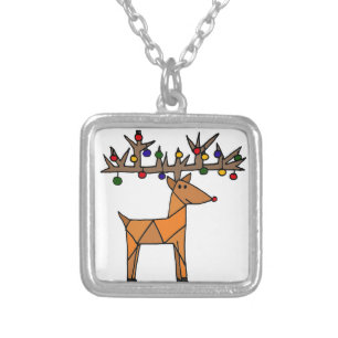 Funny Reindeer Christmas Abstract Silver Plated Necklace