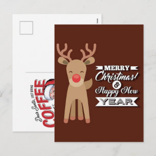 Funny Reindeer Christmas Greeting Cards, 2025 Holiday Postcard
