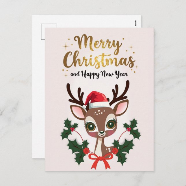 Funny Reindeer Christmas Greeting Cards, 2025 Holiday Postcard (Front/Back)