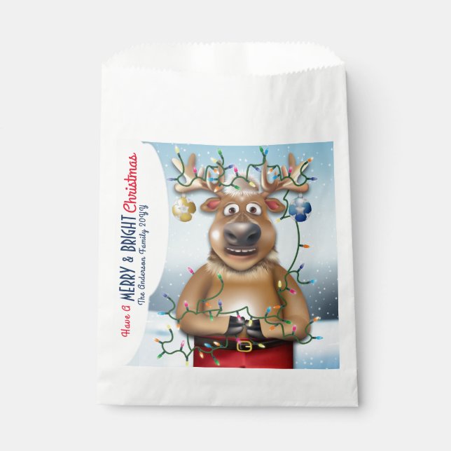 Funny Reindeer Christmas Holiday Favor Bag (Front)