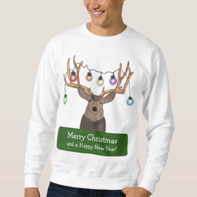 Funny Reindeer Christmas Lights Ugly Sweater  (Front)