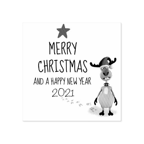 Funny Reindeer Christmas New Year Tree 2021 Rubber Stamp