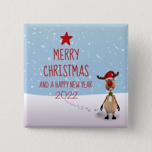 Funny Reindeer Christmas New Year Tree 2022 Button