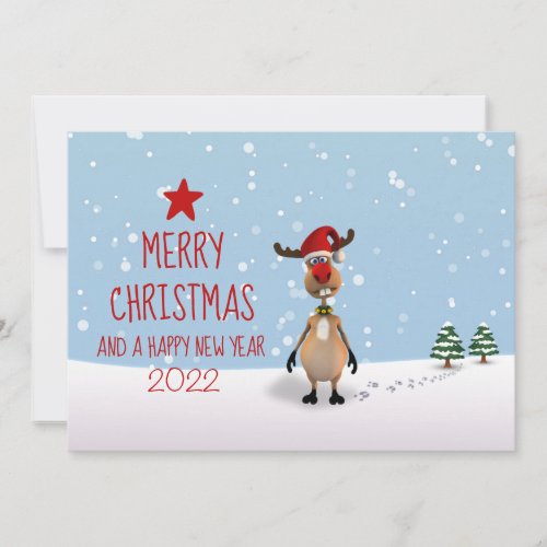 Funny Reindeer Christmas New Year Tree 2022 Card