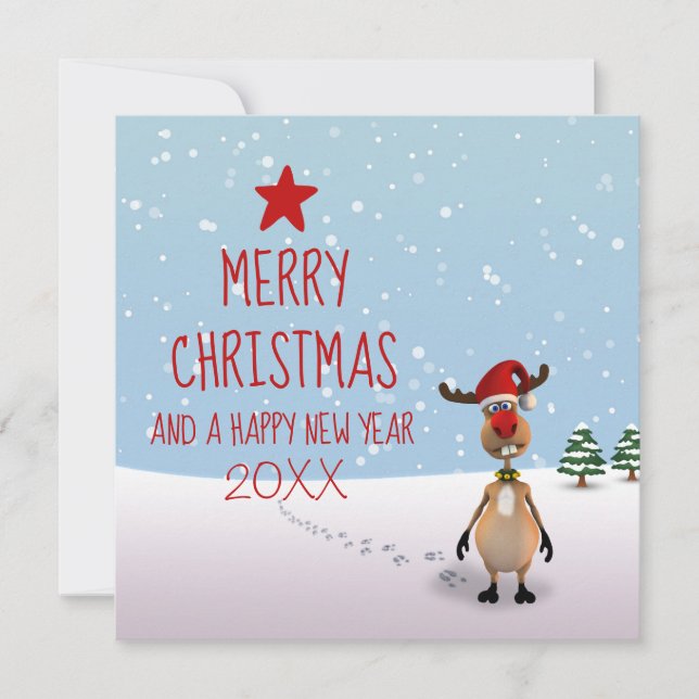 Funny Reindeer Christmas New Year Tree Invitation (Front)