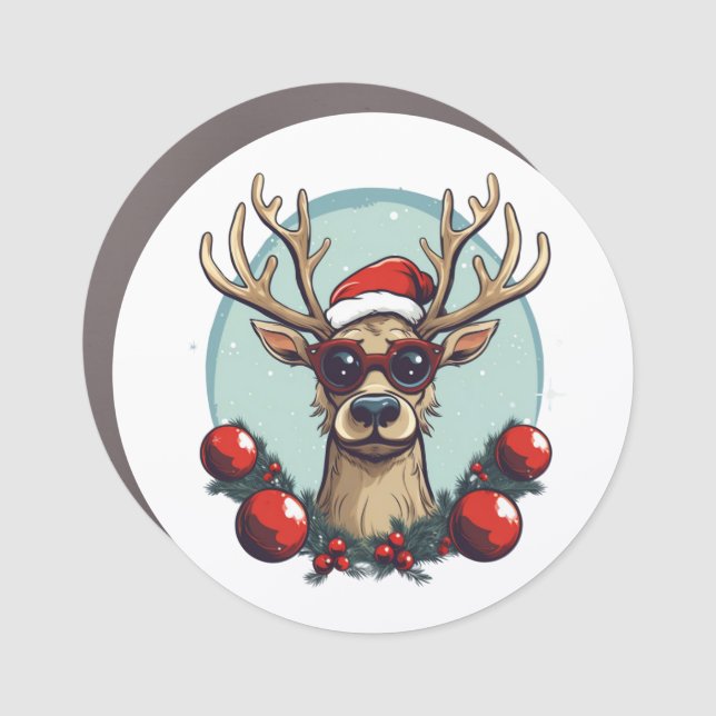 Funny Reindeer Christmas Reindeer Christmas balls  Car Magnet (Front)