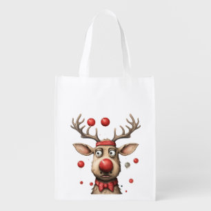Funny Reindeer Christmas Reindeer Christmas balls Grocery Bag