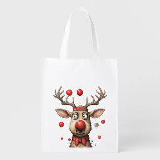 Funny Reindeer Christmas Reindeer Christmas balls Grocery Bag