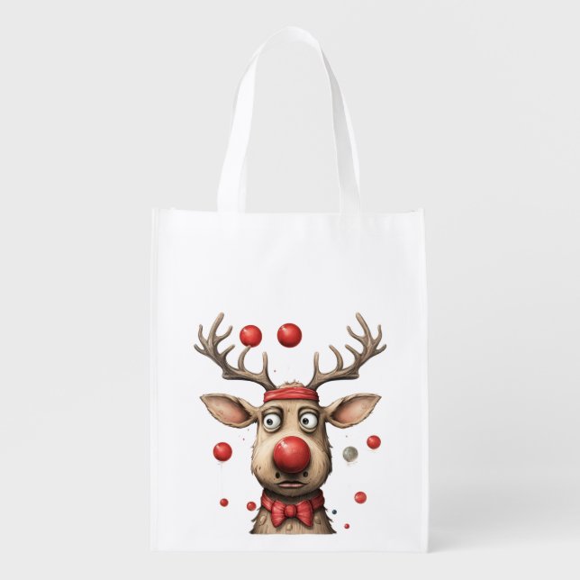 Funny Reindeer Christmas Reindeer Christmas balls  Grocery Bag (Front)