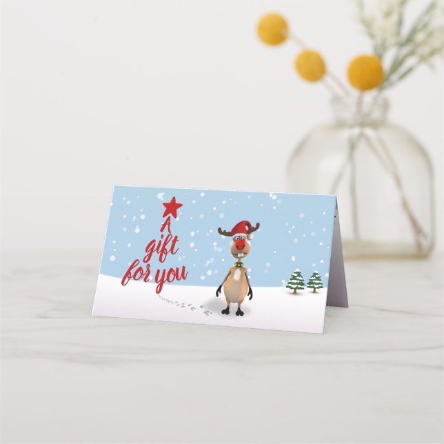 Funny Reindeer Christmas Tree Gift Card (Front)