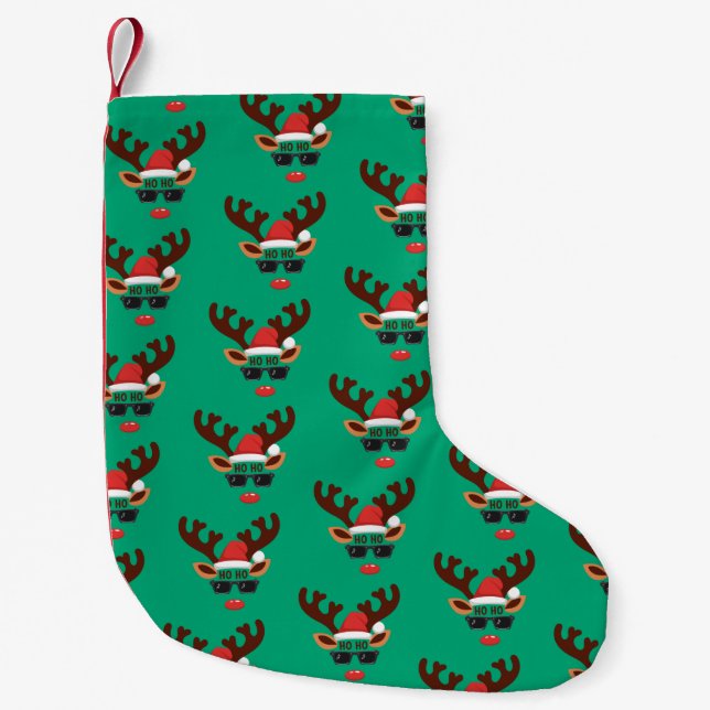 Funny Reindeer Christmas Winter Family Cute Deer  Small Christmas Stocking (Front)
