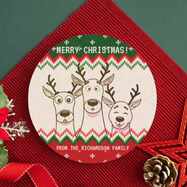 Reineer R Sticker Funny Reindeer Custom Christmas Family Classic Round Sticker | Zazzle