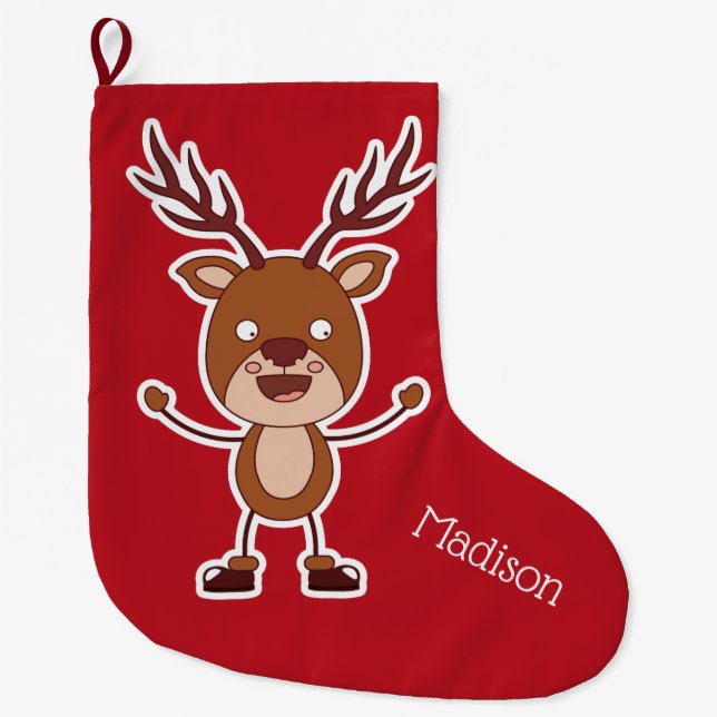 Funny Reindeer custom name Christmas stocking (Front)
