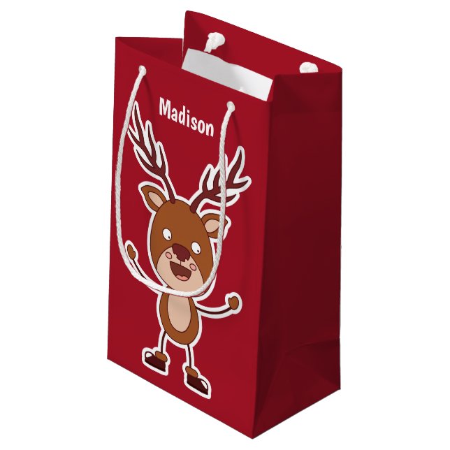 Funny Reindeer custom name & color gift bag (Back Angled)