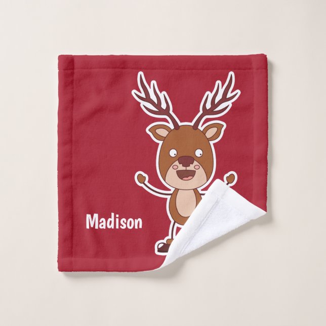 Funny Reindeer custom name wash cloth (Wash Cloth)