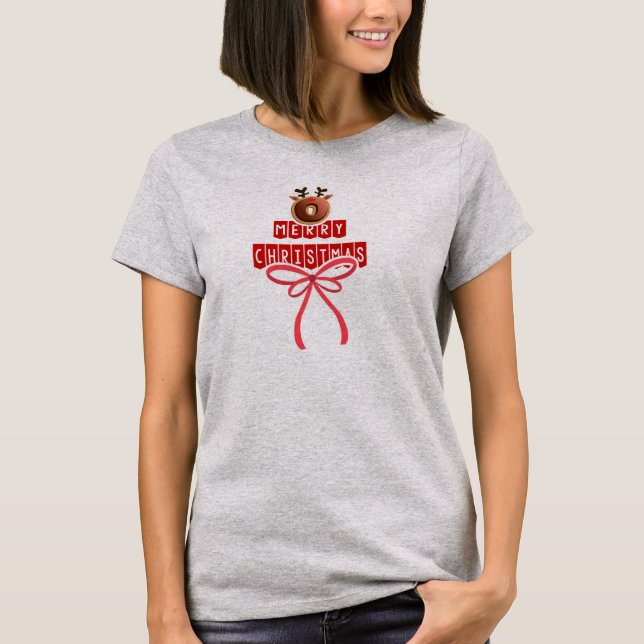 Funny Reindeer Donut Modern Merry Christmas T-Shirt (Front)