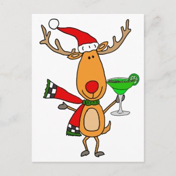 Funny Reindeer Drinking Margarita Christmas Art Holiday Postcard by ChristmasSmiles at Zazzle