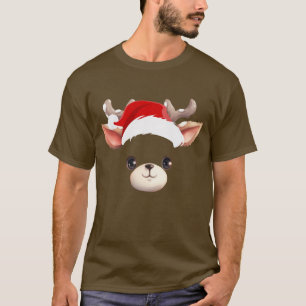 Funny Reindeer Face happy Merry Christmas Family T-Shirt
