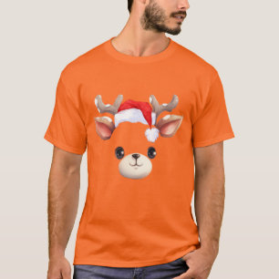 Funny Reindeer Face happy Merry Christmas Family T-Shirt