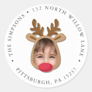 Funny Reindeer Face Return Address Classic Round Sticker