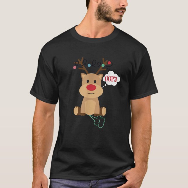 Funny Reindeer Farting Oops  T-Shirt (Front)