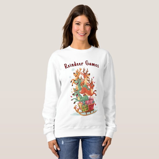 Funny Reindeer Games Christmas Hoodie (Front Full)