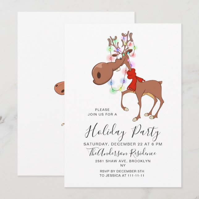 Funny Reindeer Holiday Christmas Eve Party Invitation (Front/Back)